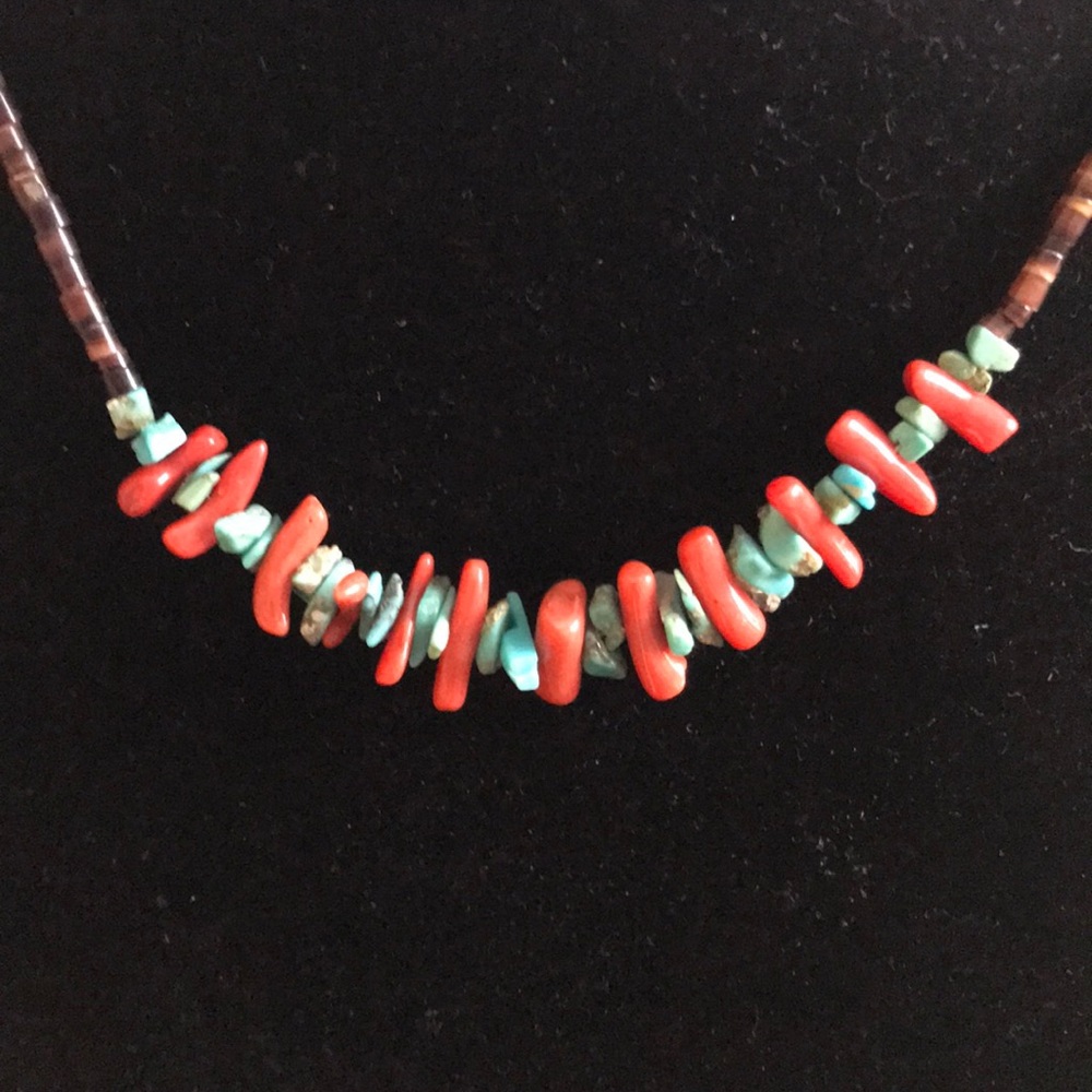 Turquoise & Red Coral w/Heishi Beads Necklace